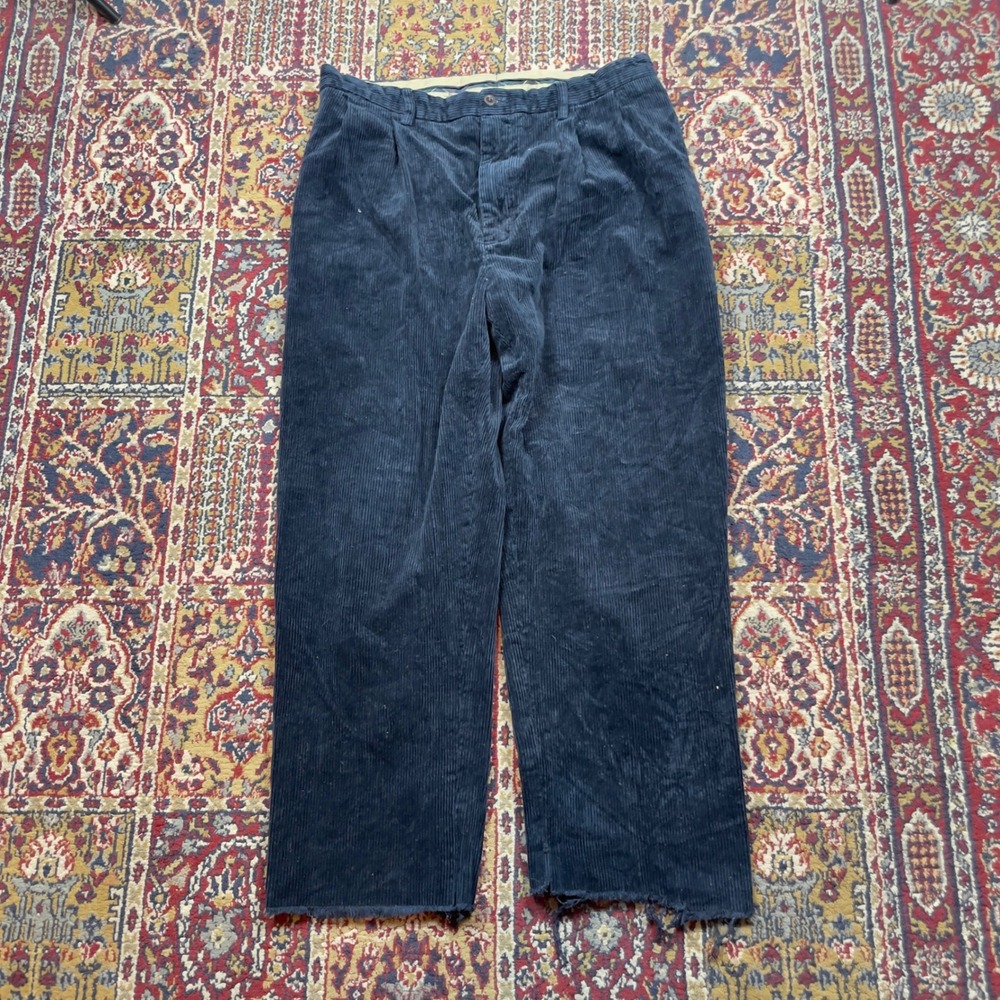 VTG‎ 80s 90s Polo Ralph Lauren Navy Corduroy Pleated Pants 38x29 Baggy Raw Hem